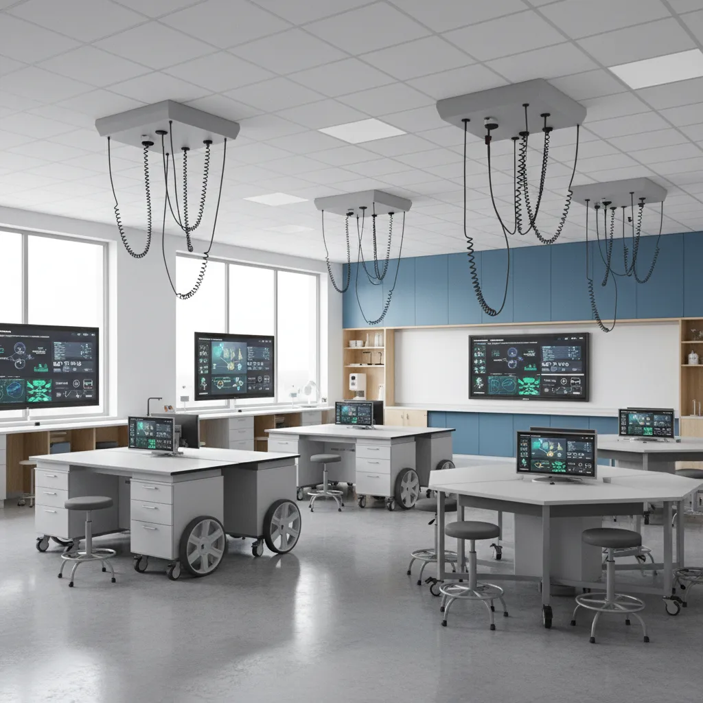 flexible science lab classroom with mobile lab benches and technology