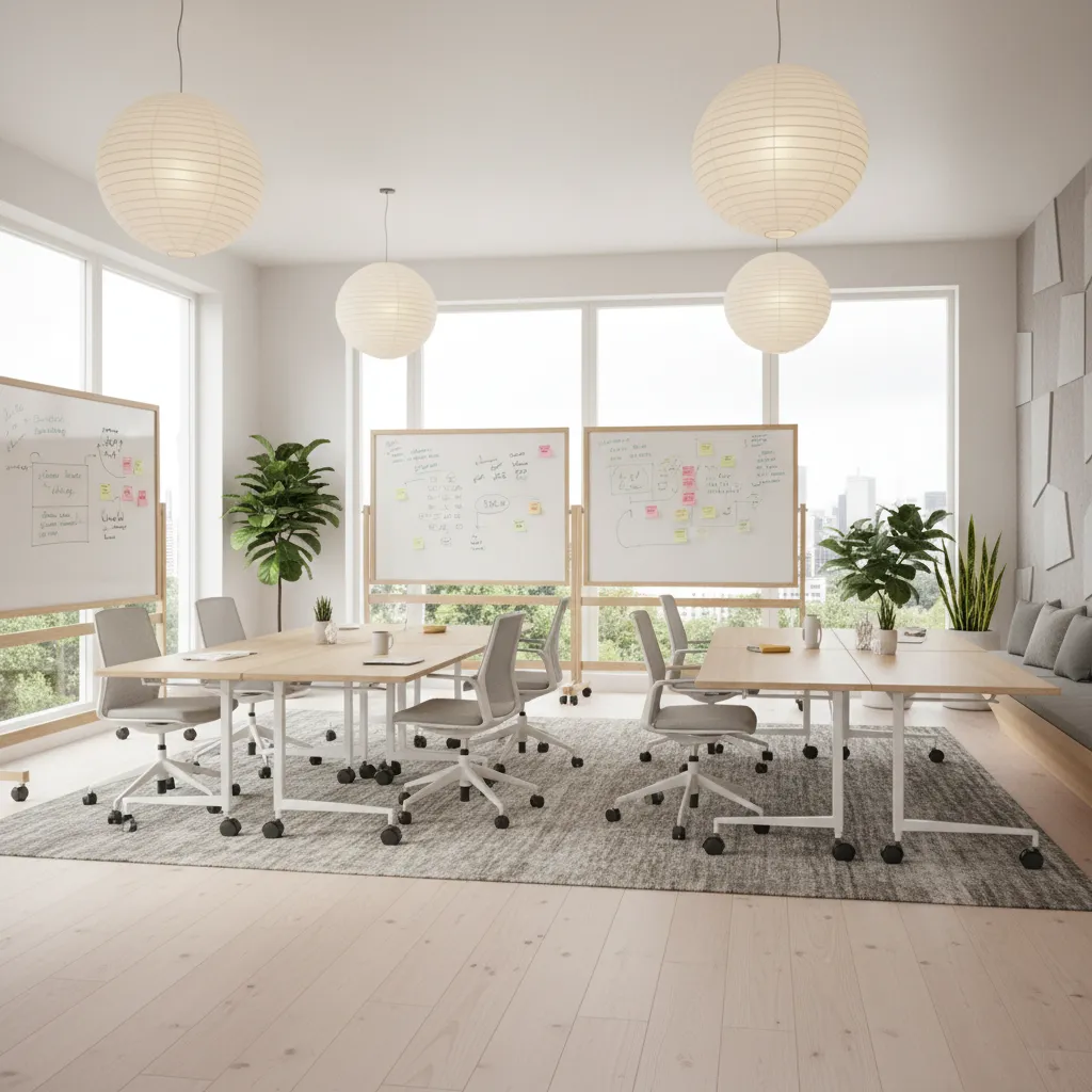 Flexible modular meeting room furniture allowing multiple layout configurations