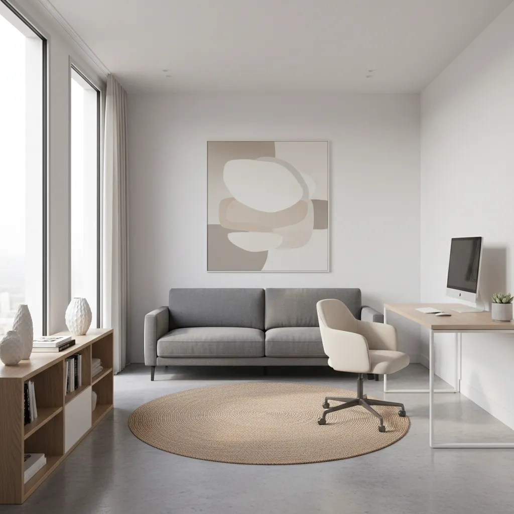 Flexible multipurpose room in a one story home used as office and guest space