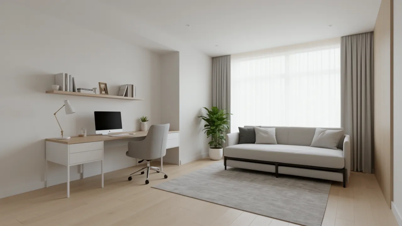 modern multipurpose room that works as office and guest room