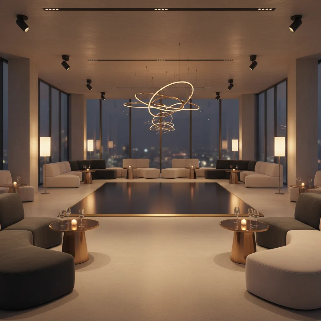open dance floor area within party layout surrounded by lounge seating