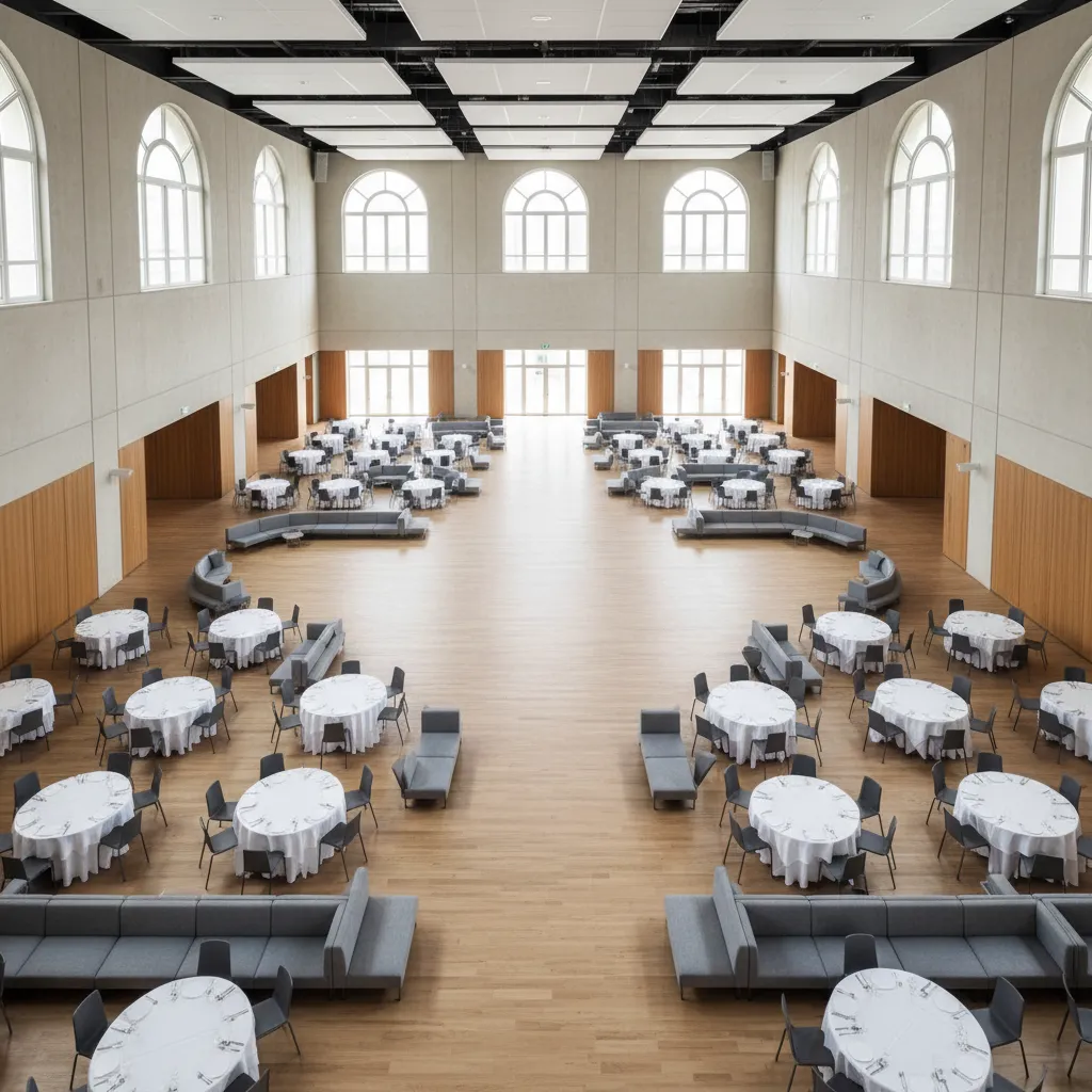 modular seating grid layout for flexible community hall events