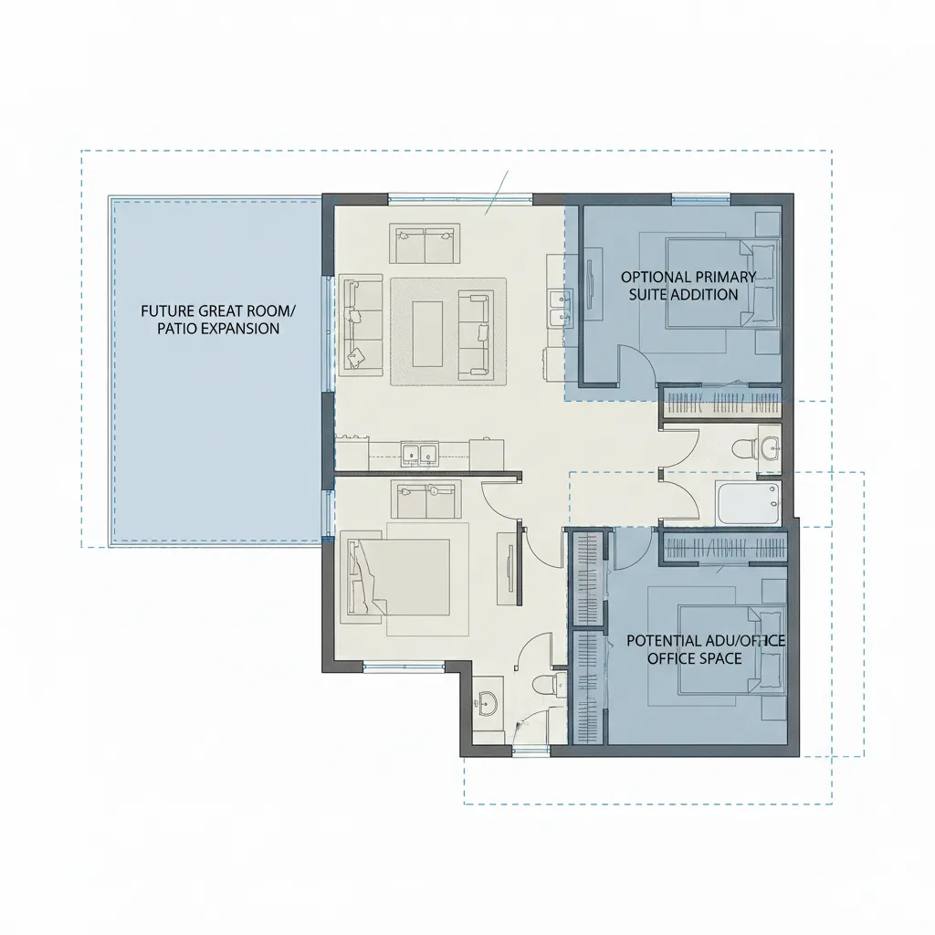flexible 1000 sq ft house layout showing potential expansion areas
