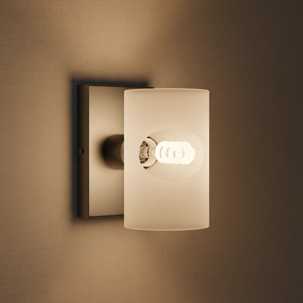 Close view of bedroom wall sconce with LED bulb used for troubleshooting flickering light