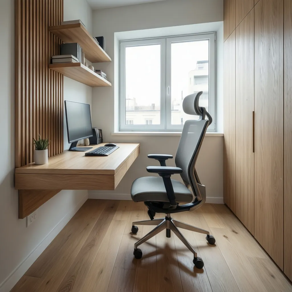 escritorio flotante en oficina doméstica pequeña