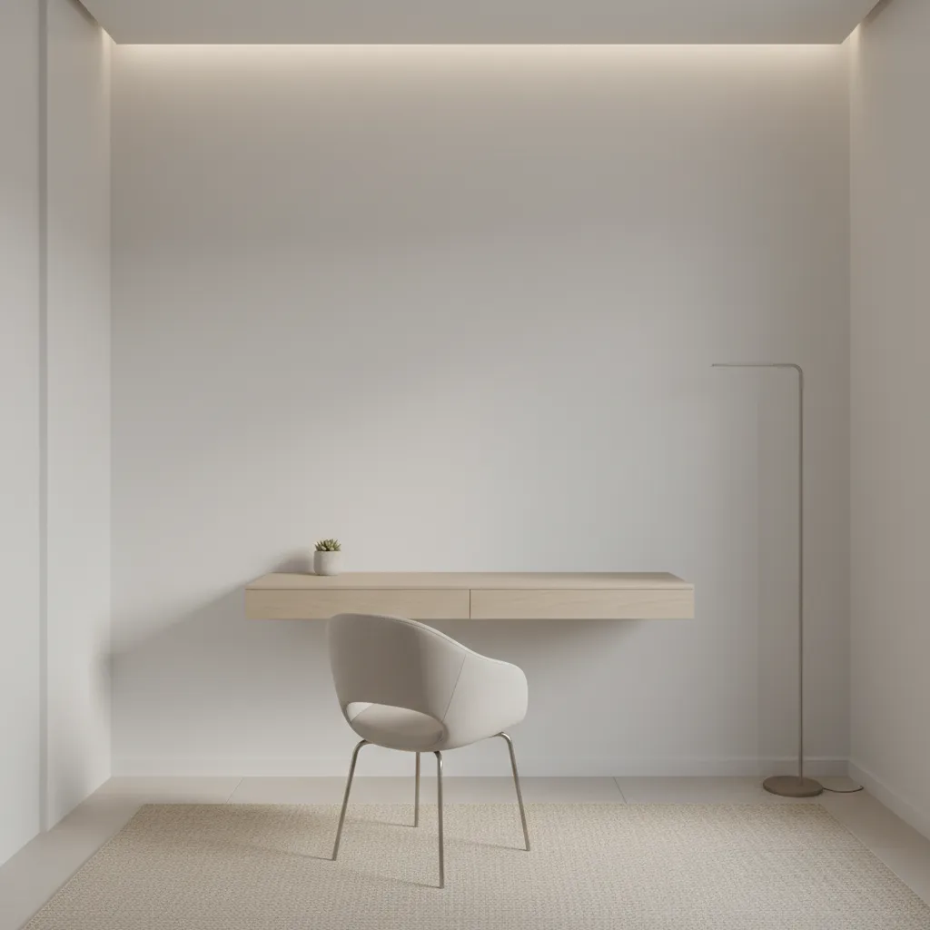 Wall mounted floating desk in a minimal small study room