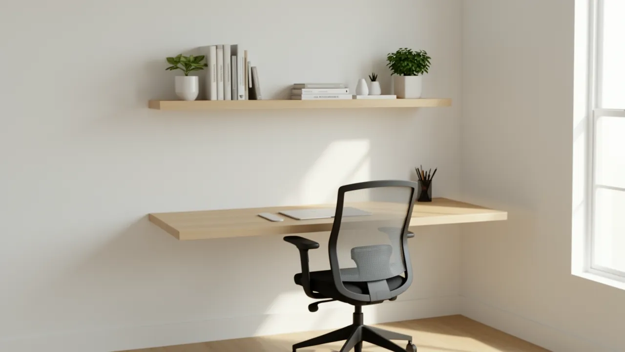floating desk wall mounted workstation in small home office