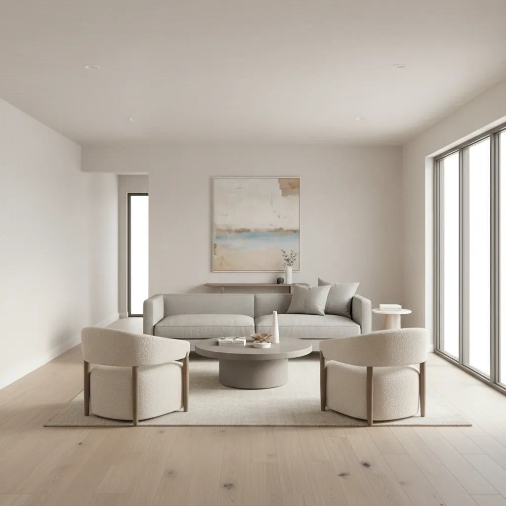 Floating furniture layout in small open concept ranch living room