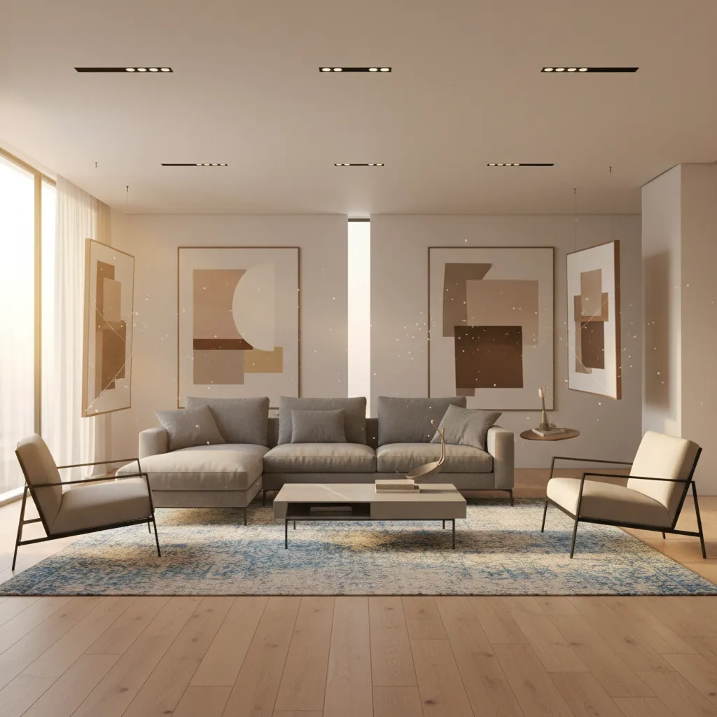 living room with floating sofa layout not pushed against walls