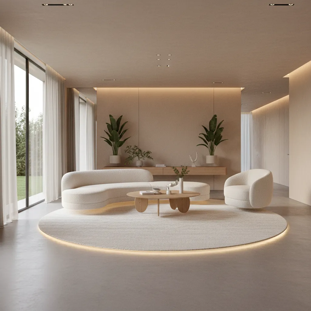 floating furniture layout in large living room interior