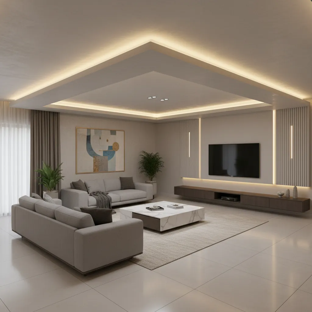 floating gypsum ceiling frame with LED strip lighting