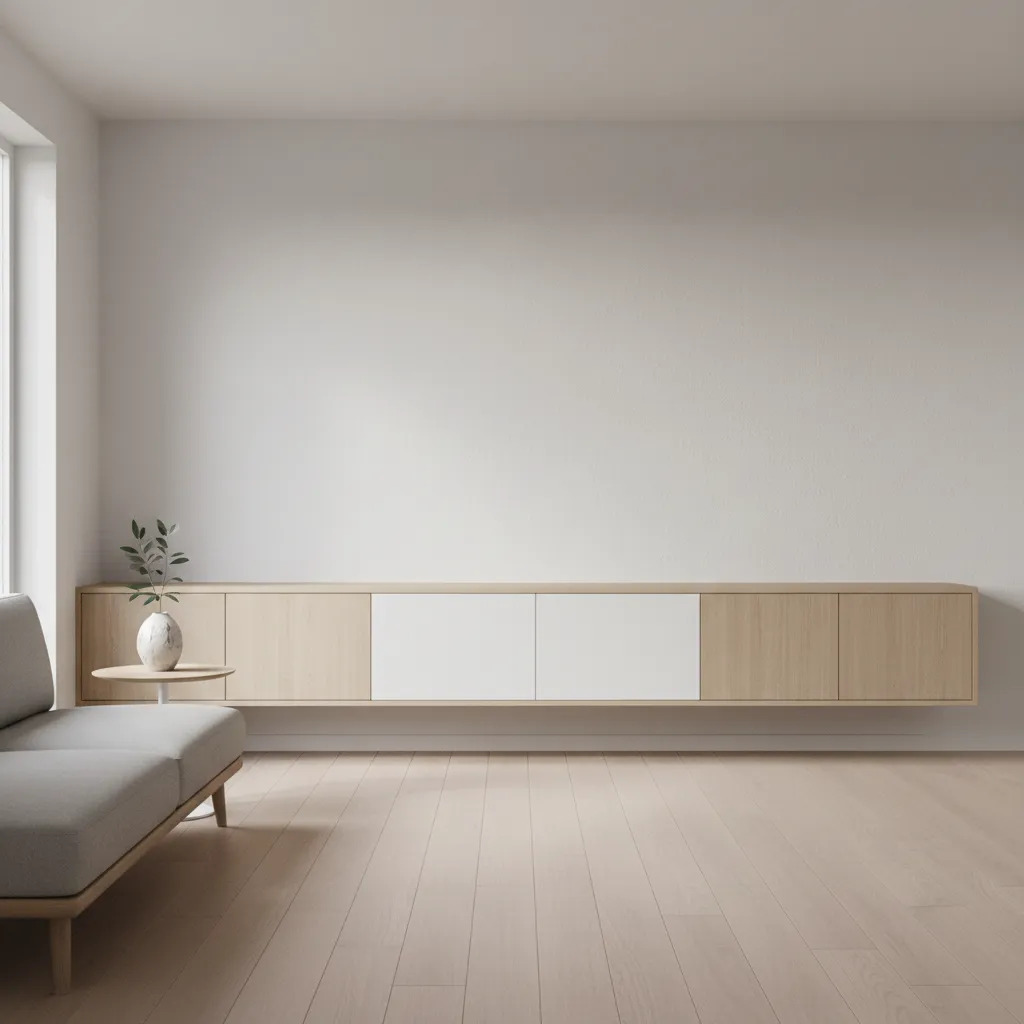 floating wall mounted cupboard in modern hall living room