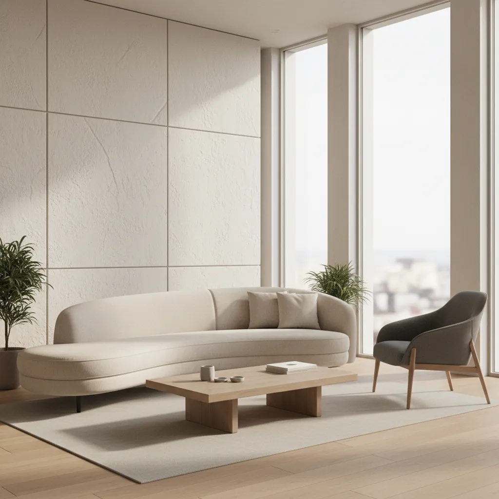 floating sofa layout slightly away from wall in narrow living room