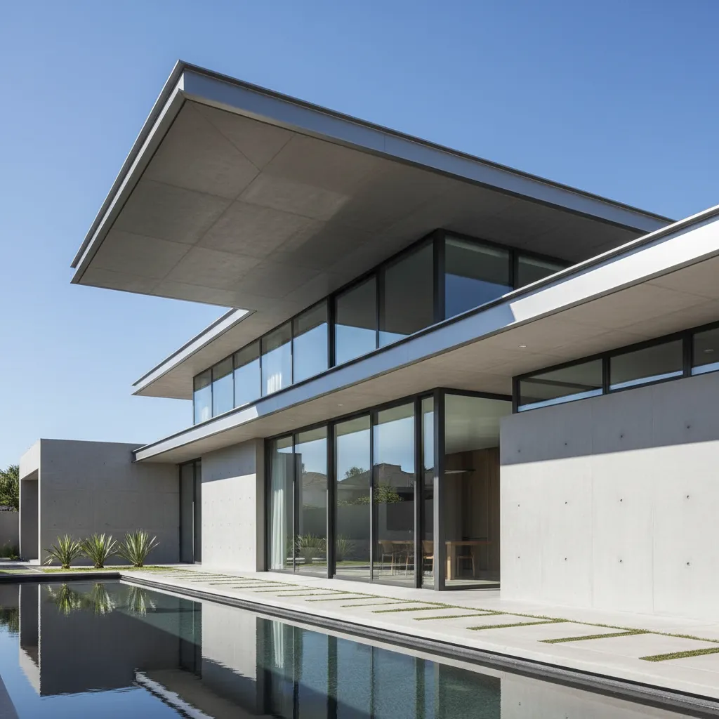 alero moderno flotante en fachada minimalista