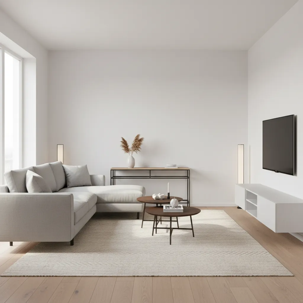 floating sectional sofa layout with console table behind in small living room