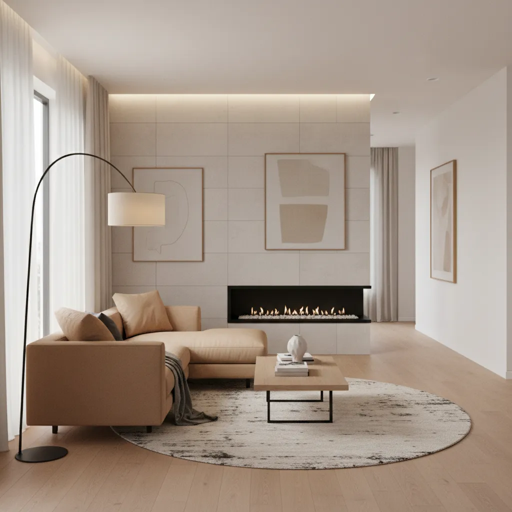 Floating sectional layout in small living room maintaining walkway space