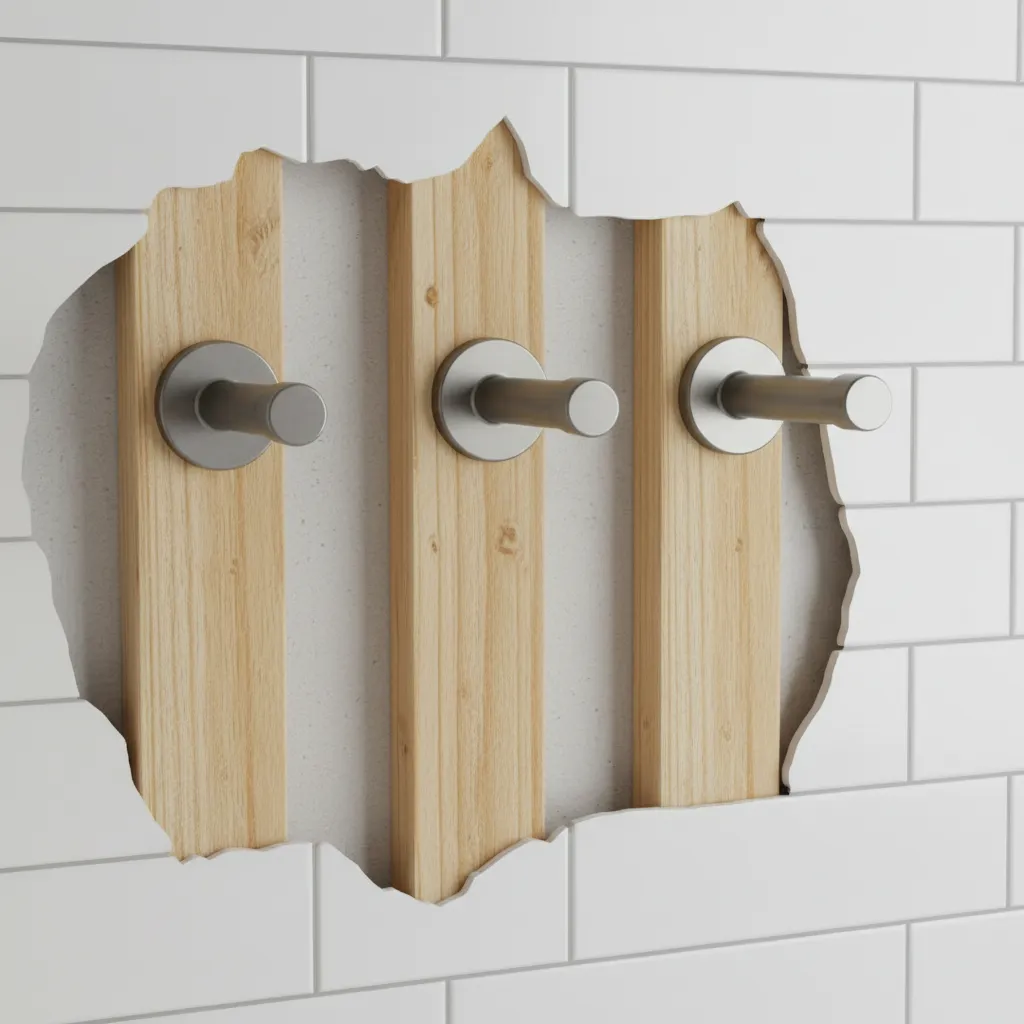 Metal floating shelf brackets mounted securely into wall studs