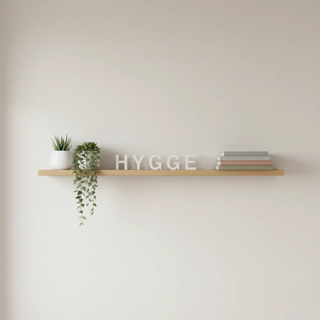 Floating shelf with decorative word letters and plants