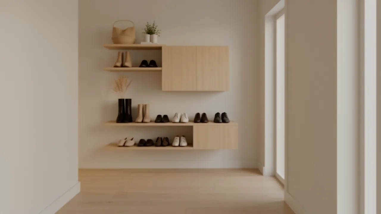 wall mounted shoe cabinet solution for narrow hallway