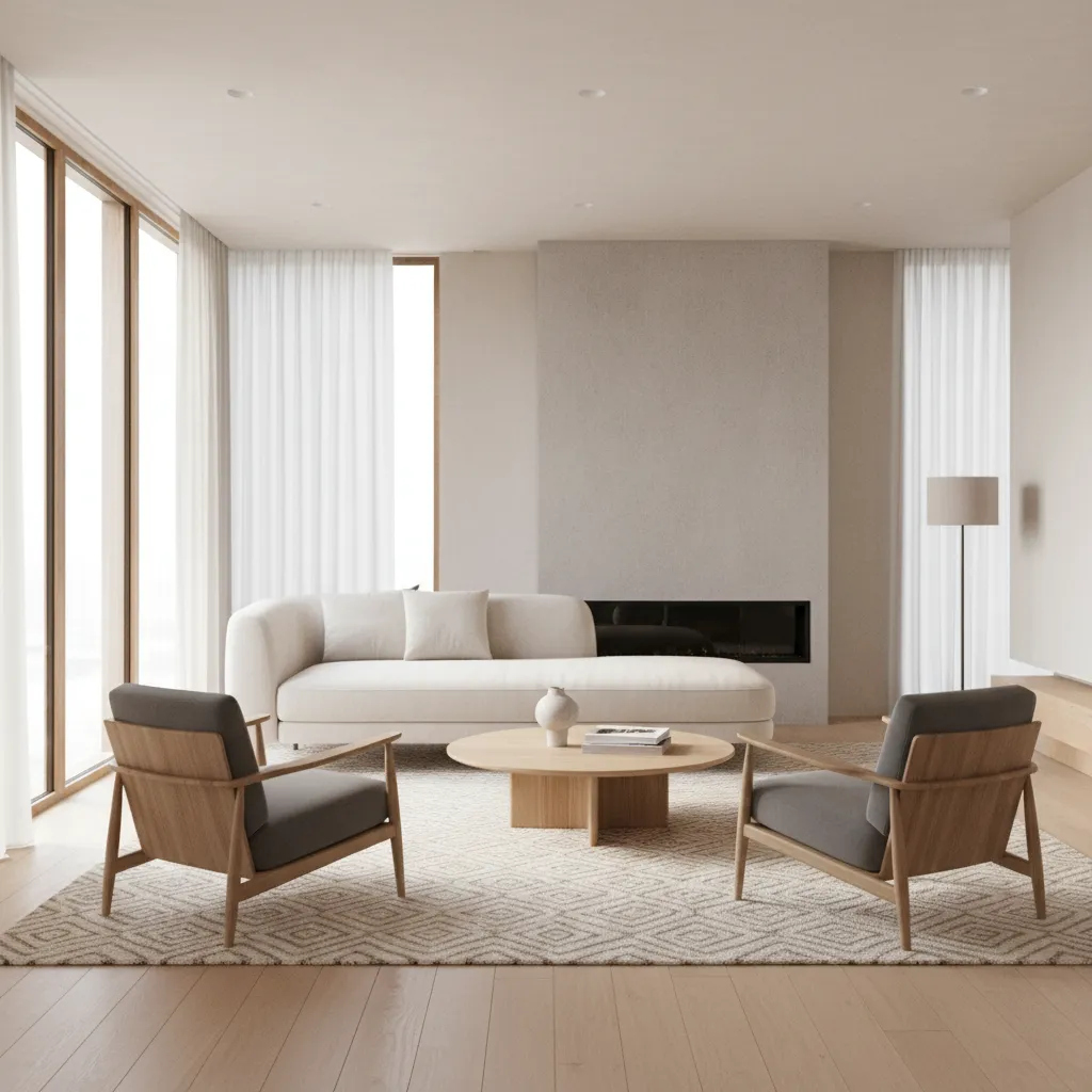 living room with floating sofa layout and defined seating zone