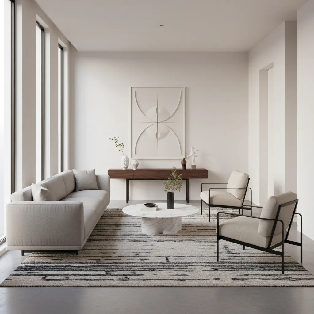 Floating sofa layout in a narrow living room creating better flow