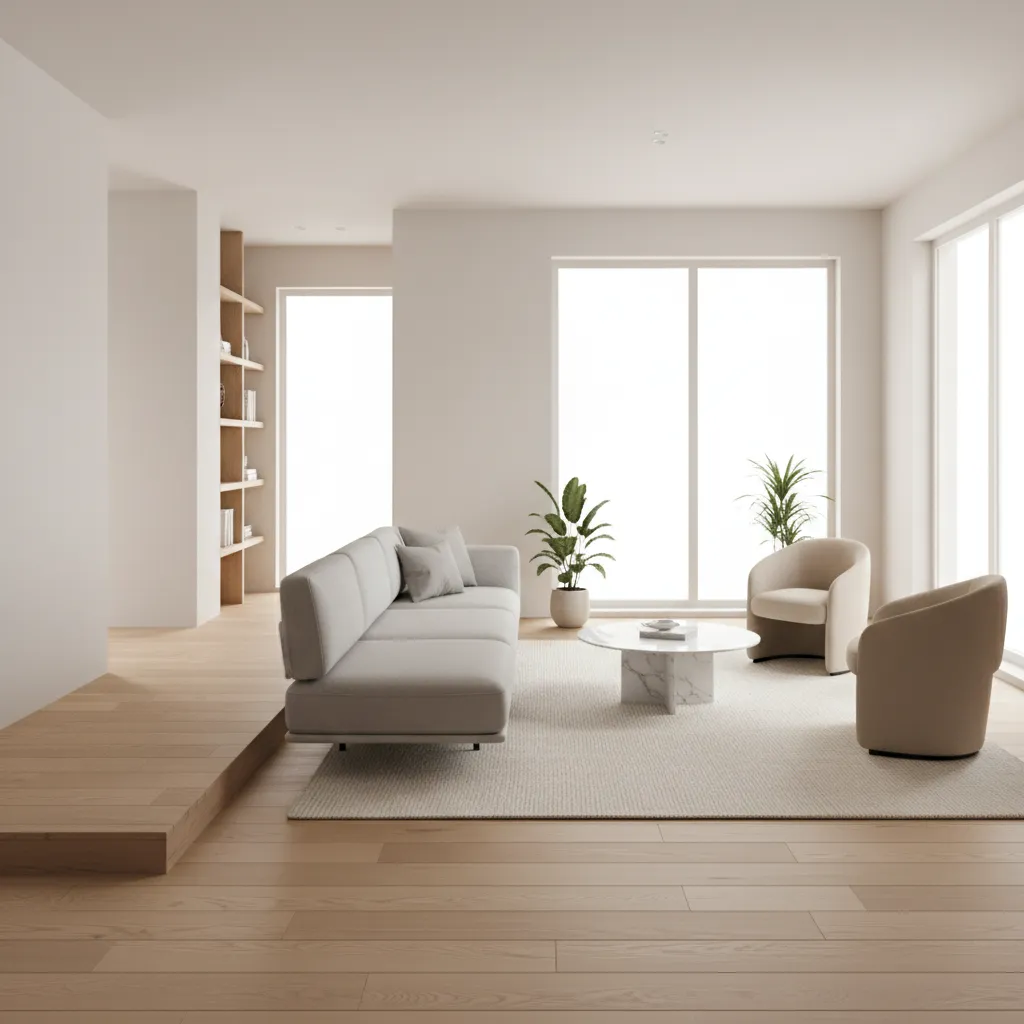 Floating sofa layout in a small pass through living room