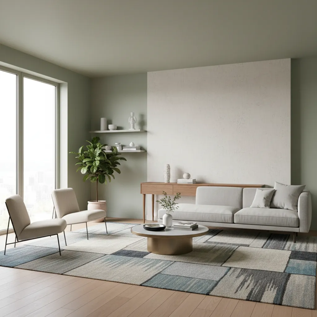 Small apartment living room with floating sofa layout