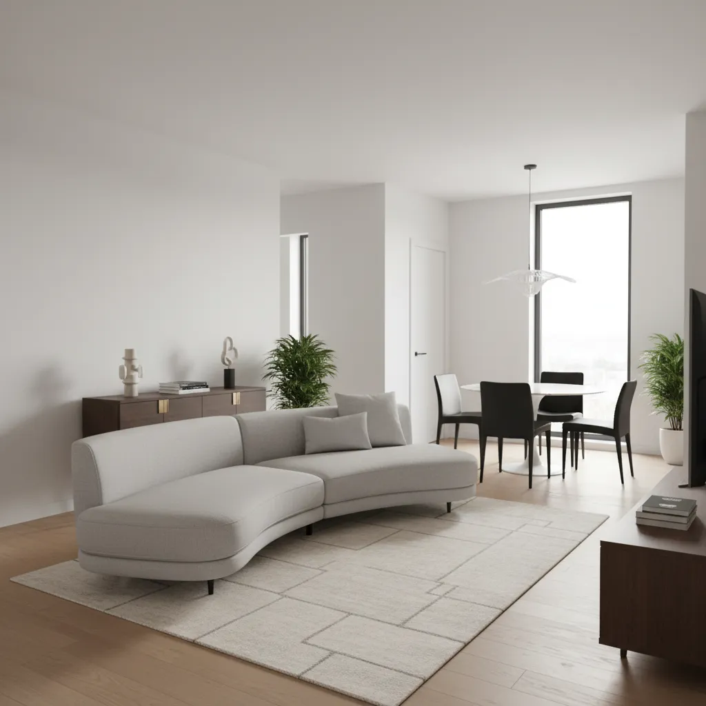 small living room with floating sofa defining seating area