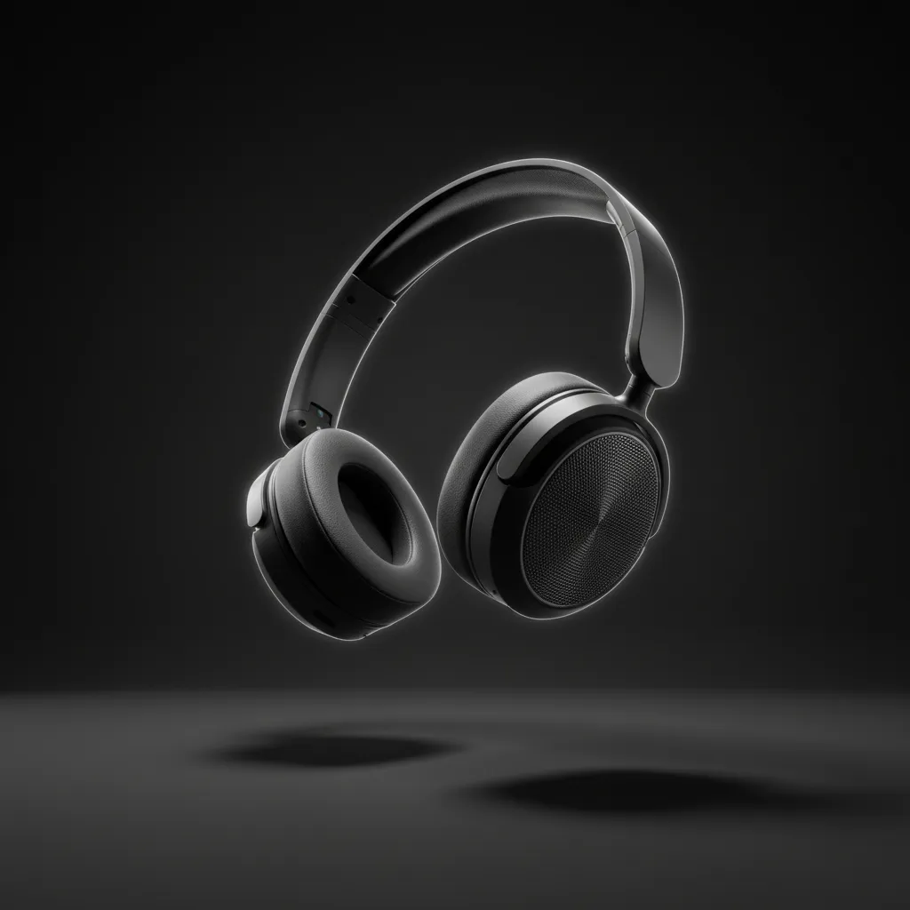floating wireless headphones 3D render with dramatic lighting
