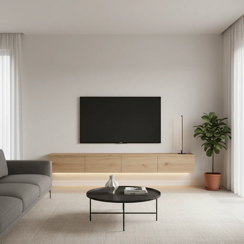 floating TV cabinet with minimalist wall mounted entertainment unit