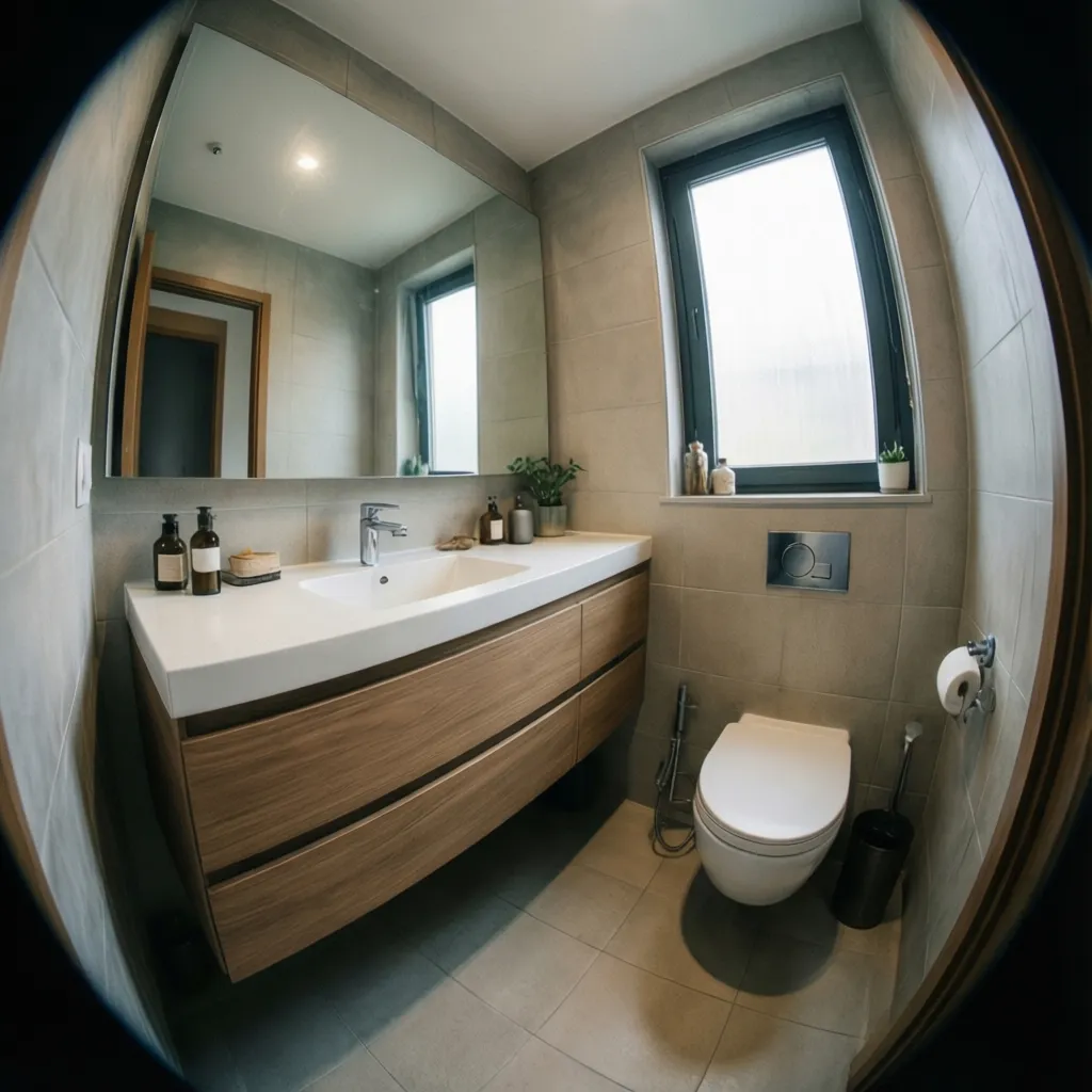 Lavabo suspendido en baño pequeño moderno
