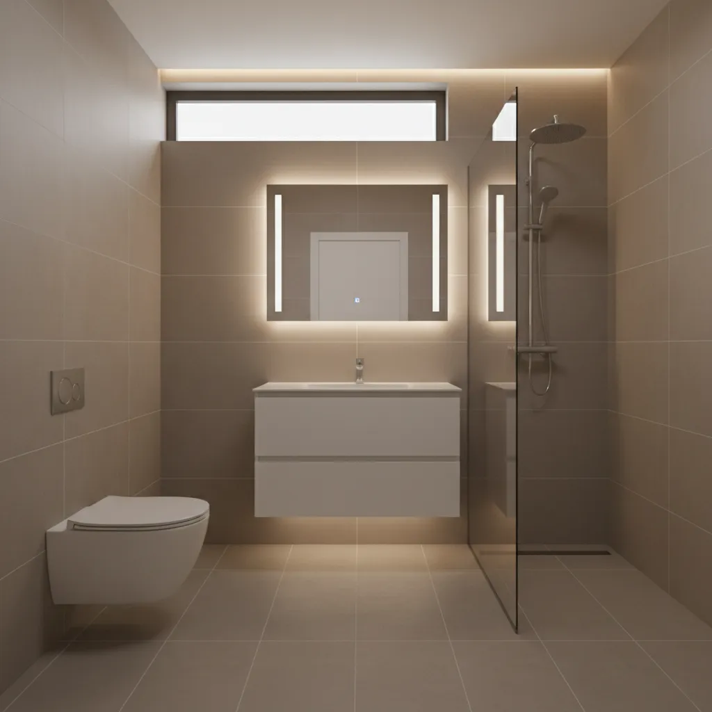 Small bathroom with floating vanity improving floor space