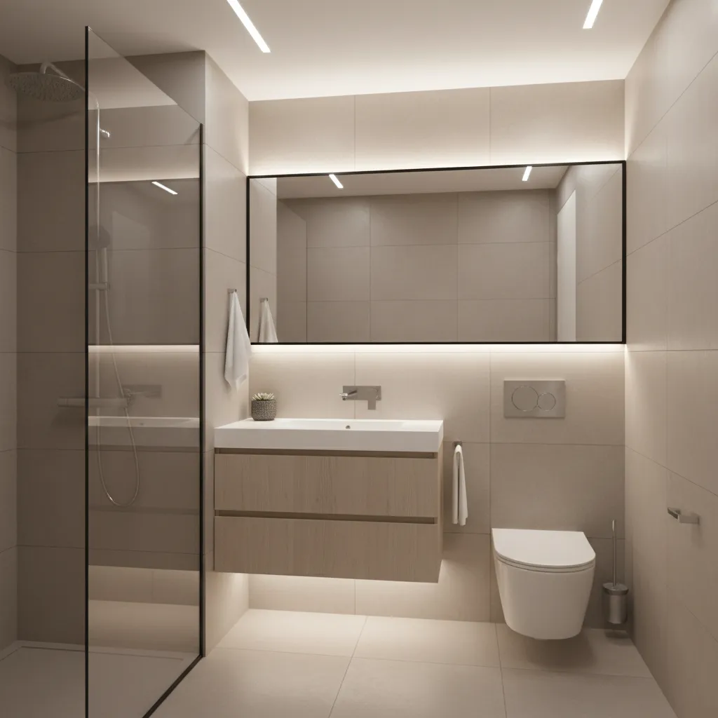 floating vanity in a small 5x8 bathroom creating open floor space