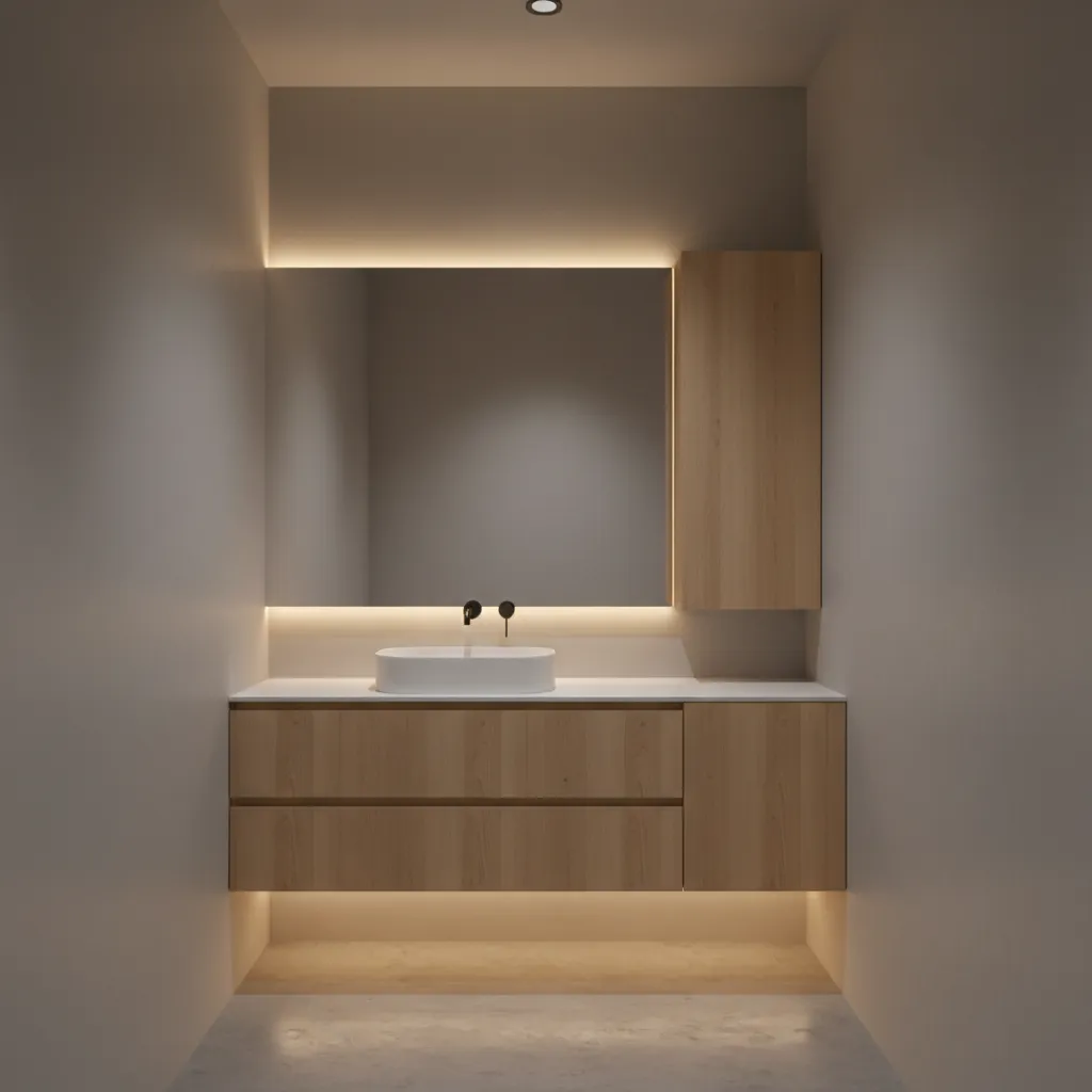 floating vanity making narrow bathroom feel larger