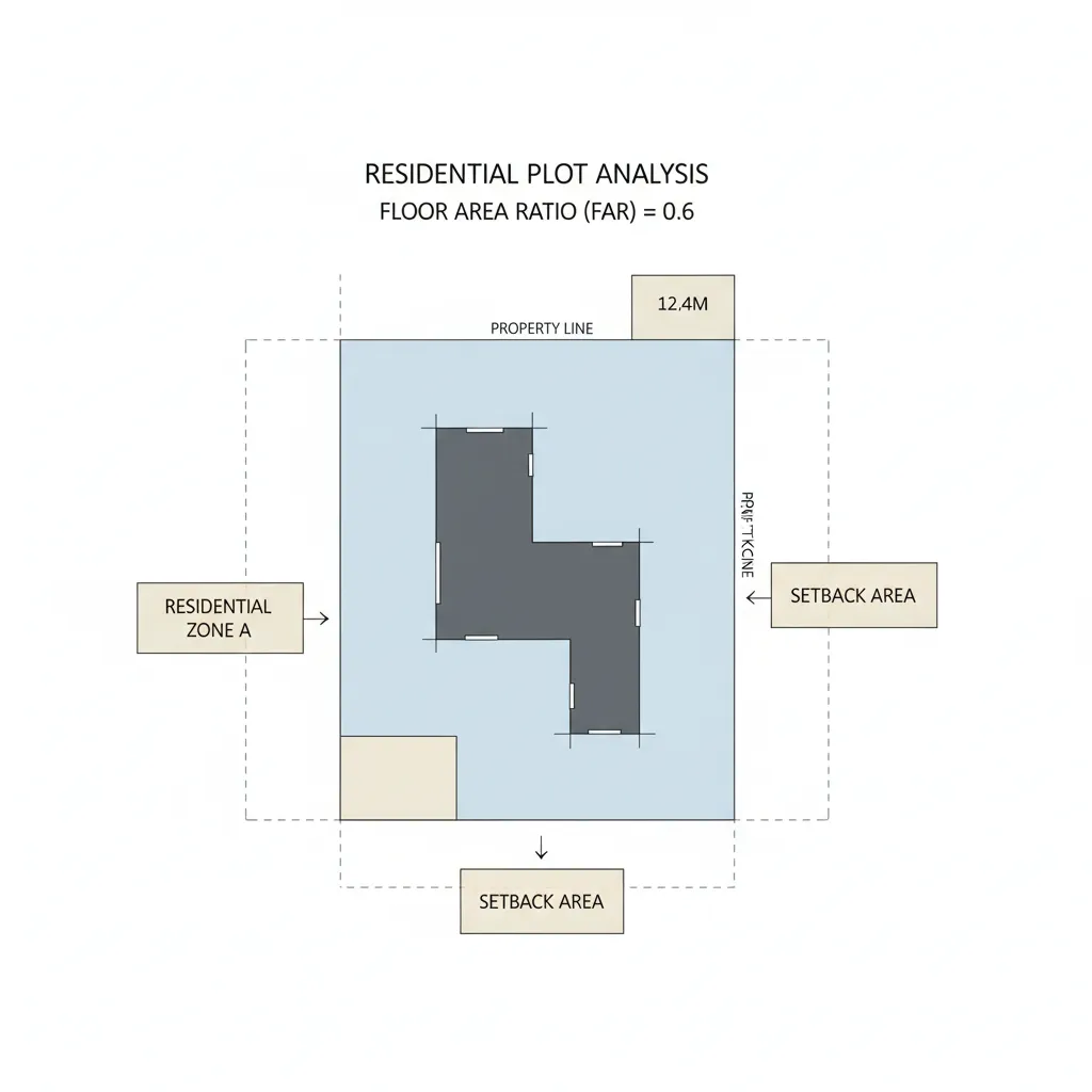 Diagram showing floor area ratio and plot coverage for residential buildings
