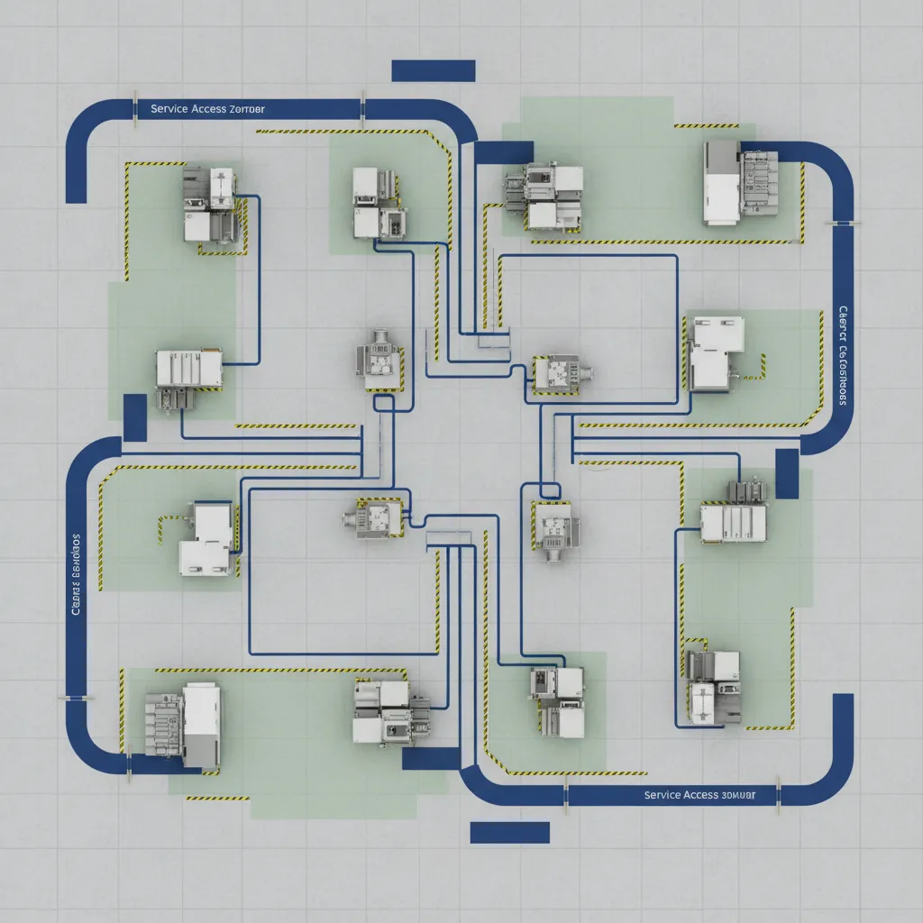 Facility layout plan showing improved piping routing and drainage corridors
