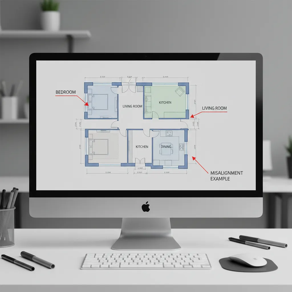 digital floor plan showing misaligned rooms and wall geometry errors