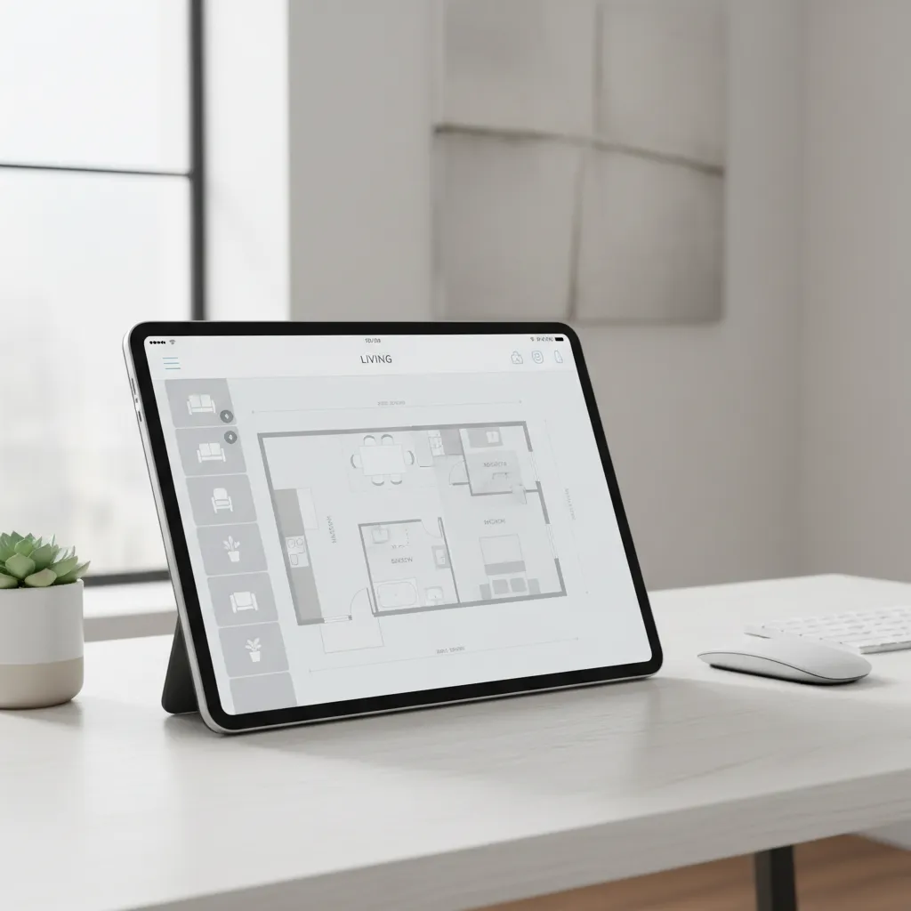 Interior design layout created from a scanned floor plan