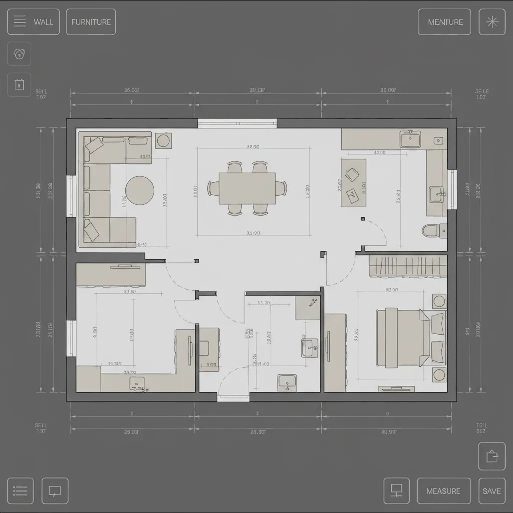 Digital floor plan showing furniture placement with accurate measurements
