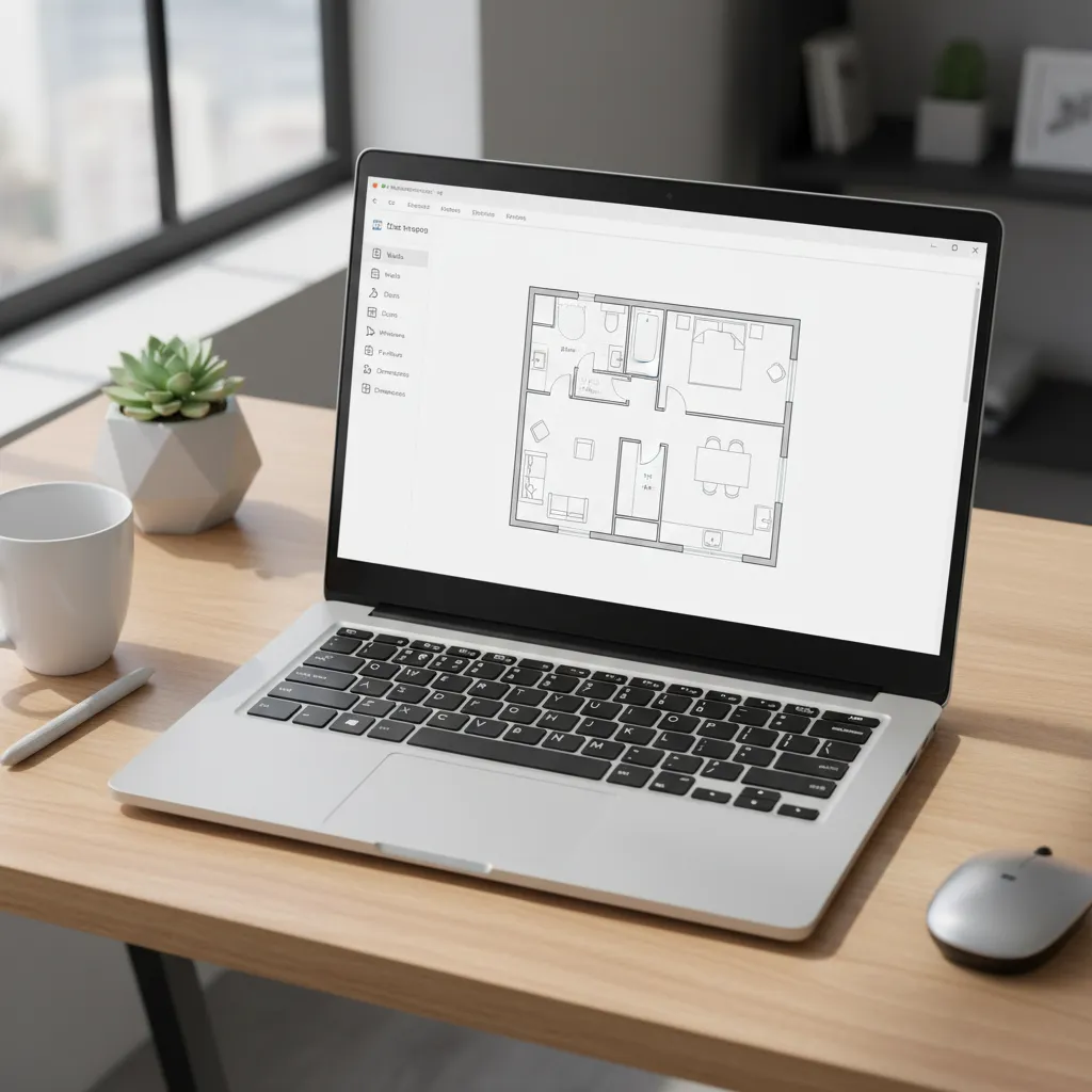 Floor plan creator interface running on a Windows laptop showing a home layout