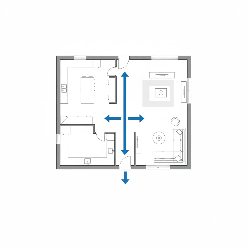 home floor plan diagram showing movement paths between rooms