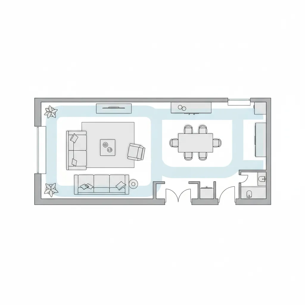 Floor plan diagram showing circulation paths and furniture placement