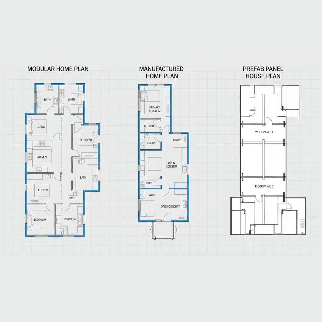 comparison diagram of modular manufactured and prefab home floor plans