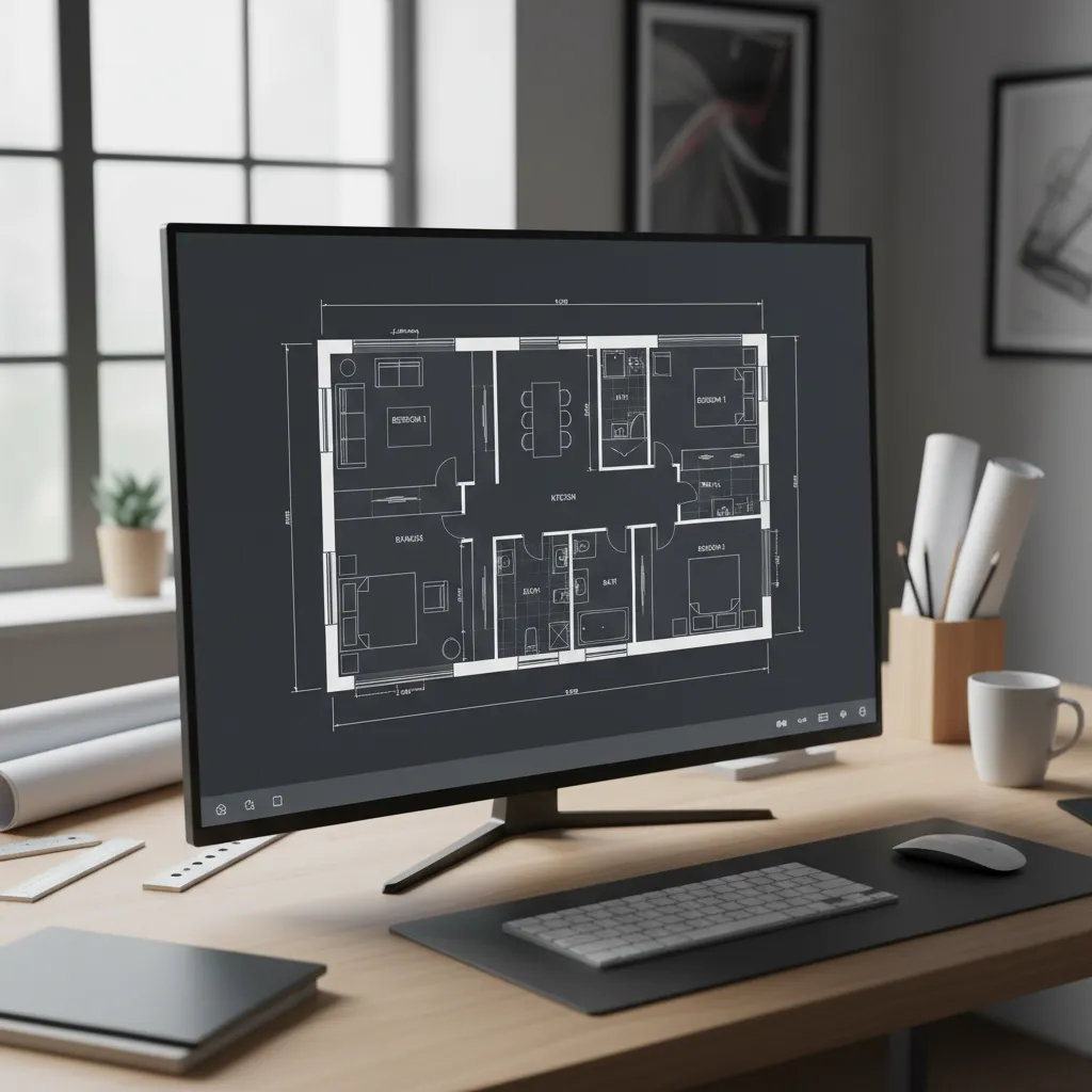 Plano de planta de una casa con distribución de habitaciones y medidas