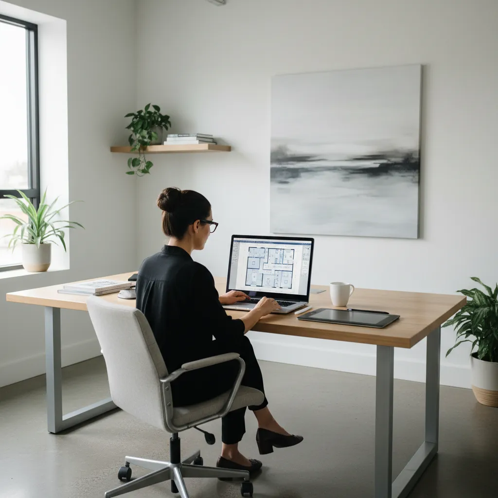 Designer using floor plan creator software to design a home layout
