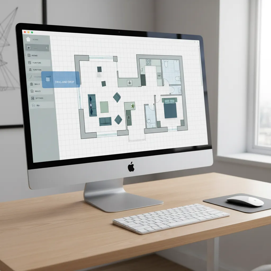 computer screen displaying simple floor plan creator interface with room layout