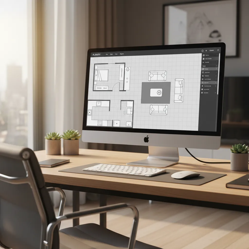 Computer screen displaying a floor plan creator with a living room layout