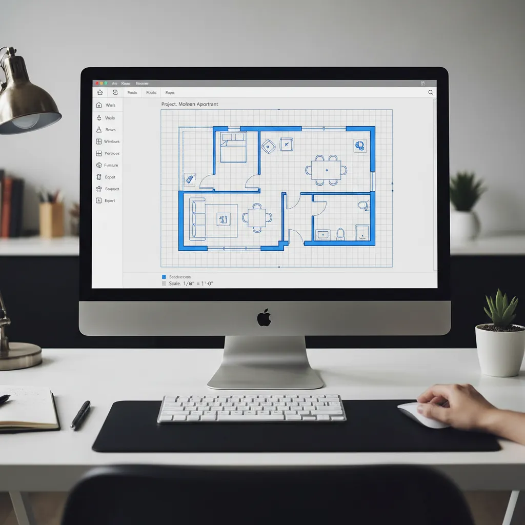 digital floor plan creator interface with room layout and furniture placement tools