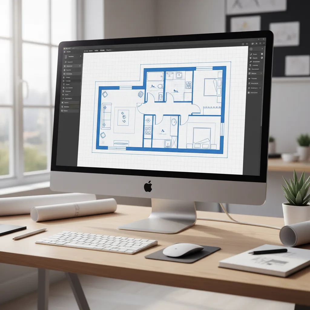 Digital floor plan creator interface showing apartment layout and furniture placement