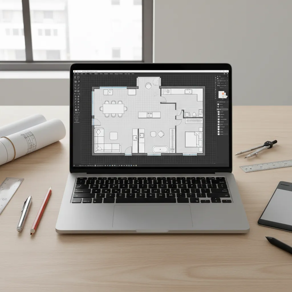 Plano de casa digital siendo diseñado en una aplicación de planificación